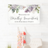 19誕生日パープル薄紫春フラワーウェルカム 横断幕 (インサイチュ)