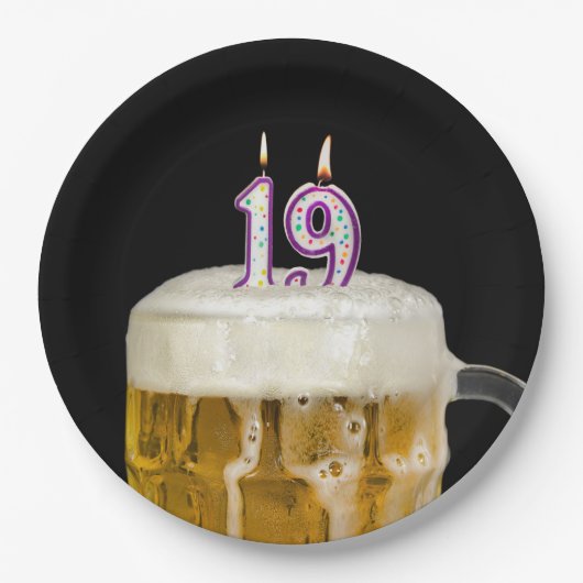 19誕生日ビールオンブラック紙プレート ペーパープレート (正面)