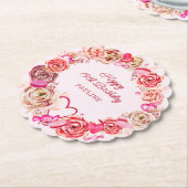 19誕生日ピンクローズ渦巻形のハート ペーパーコースター (アングル)