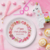 19誕生日ピンクローズ渦巻形のハート ペーパープレート (パーティー)