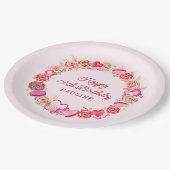 19誕生日ピンクローズ渦巻形のハート ペーパープレート (アングル)