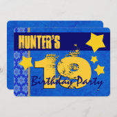 19誕生日モダンブルーと金ゴールドW13B 招待状 (正面/裏面)