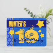 19誕生日モダンブルーと金ゴールドW13B 招待状 (スタンド正面)