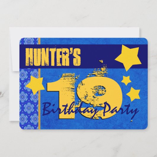 19誕生日モダンブルーと金ゴールドW13B 招待状 (正面)