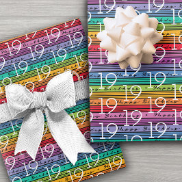 19誕生日レインボーストライプズ ラッピングペーパーシート