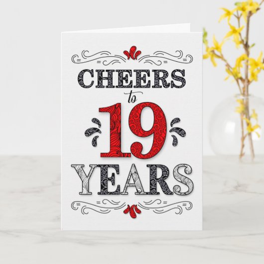 19誕生日応援の赤い白の黒のパターン カード (黄色い花)