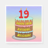 19誕生日:おもしろいケーキとキャンドル+名前をカスタムする スタンダードランチョンナプキン (正面)