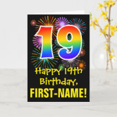 19誕生日:おもしろい花火パターン+虹19 カード (黄色い花)