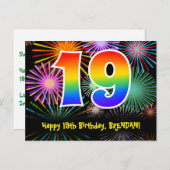 19誕生日-おもしろい花火パターン+虹19 ポストカード (正面/裏面)