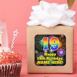 19誕生日:おもしろい花火ルック、虹# 19 スクエアシール