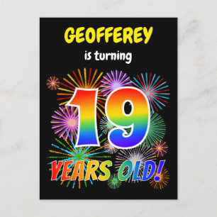 19誕生日-おもしろい花火、レインボールック"19" ポストカード