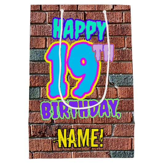 19誕生日:おもしろい、アーバングラフィティインスパイアルック ミディアムペーパーバッグ (裏面)