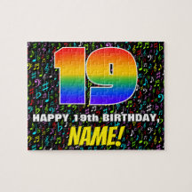 19誕生日:おもしろい、カラフル音楽シンボル、「19」