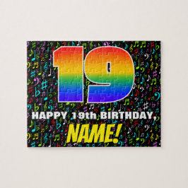 19誕生日:おもしろい、カラフル音楽シンボル、「19」 ジグソーパズル