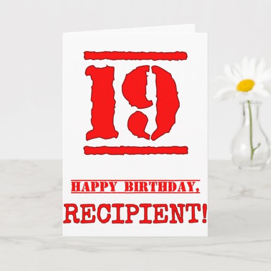 19誕生日:おもしろい、赤ゴムスタンプルックインスパイアス カード (小さな植物)
