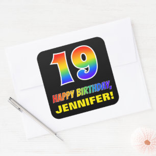 19誕生日:はっきりした,おもしろい,シンプルレインボー19 スクエアシール