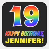 19誕生日:はっきりした,おもしろい,シンプル虹, 19 スクエアシール (正面)