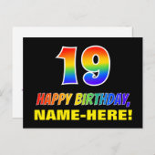 19誕生日:はっきりした,おもしろい,シンプル虹, 19 ポストカード (正面/裏面)