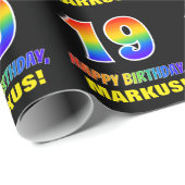 19誕生日:はっきりした,おもしろい,シンプル虹, 19 ラッピングペーパー (ロールコーナー)