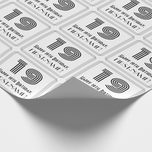 19誕生日:アールデコインスパイアスタイル「19」 +名前 ラッピングペーパー (角)