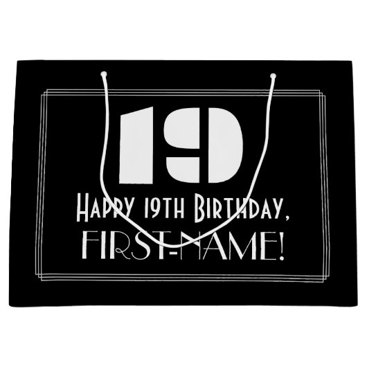 19誕生日~アールデコインスパイア見る"19" +名前 ラージペーパーバッグ (正面)