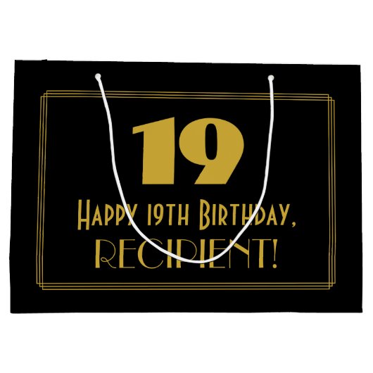 19誕生日—インスパイアアールデコの「19」の外観と名前 ラージペーパーバッグ (裏面)