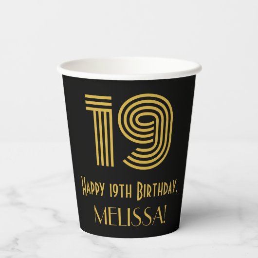 19誕生日:インスパイアアールデコの「19」の外観と名前 紙コップ (裏面)