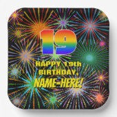 19誕生日:カラフルおもしろい祝賀花火 ペーパープレート (正面)