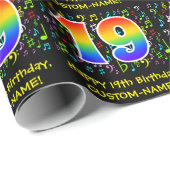 19誕生日:カラフル音楽シンボル、レインボー19 ラッピングペーパー (ロールコーナー)