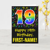 19誕生日:カラフル音楽シンボル+虹19 カード (黄色い花)