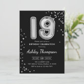 19誕生日 – シルバー・バルーン・ブラック 招待状 (スタンド正面)