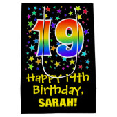 19誕生日:スターカラフルズパターン&レインボー19 ミディアムペーパーバッグ (裏面)