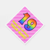 19誕生日:ピンクストライプのハート、レインボー# 19 スタンダードランチョンナプキン (角)