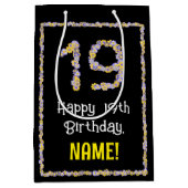 19誕生日:フローラ花数名前をカスタムする ミディアムペーパーバッグ (正面)