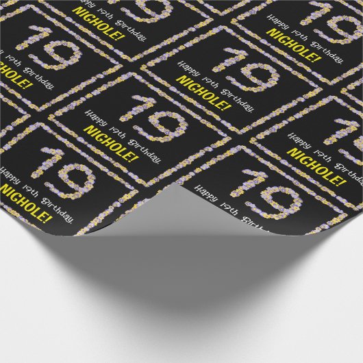 19誕生日:フローラ花数名前をカスタムする ラッピングペーパー (角)