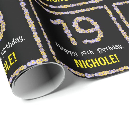 19誕生日:フローラ花数名前をカスタムする ラッピングペーパー (ロールコーナー)