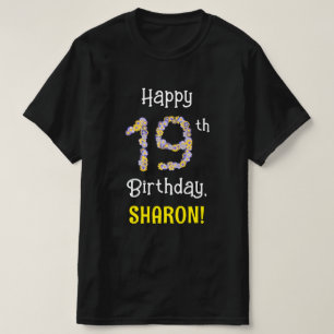 19誕生日:フローラ花数"19" +名前 Tシャツ