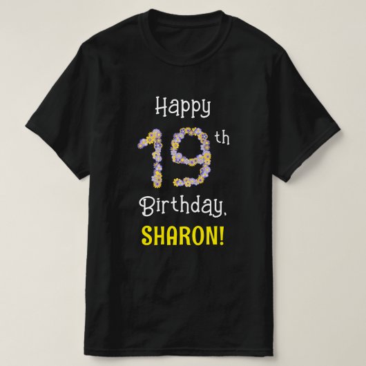 19誕生日:フローラ花数"19" +名前 Tシャツ (デザイン正面)