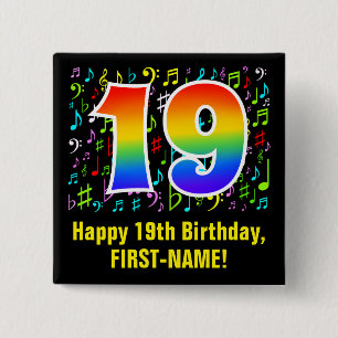 19誕生日:ミュージカラフルックシンボル,レインボー19 缶バッジ