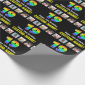 19誕生日：レインボー「19」、写真カスタムと名前 ラッピングペーパー (角)