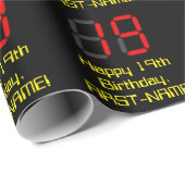 19誕生日：レッドデジタルクロックスタイル"19" +名前 ラッピングペーパー (ロールコーナー)