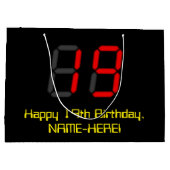 19誕生日:レッドデジタルクロックスタイル"19" +名前 ラージペーパーバッグ (裏面)