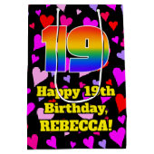 19誕生日：愛するハートパターン、虹# 19 ミディアムペーパーバッグ (裏面)