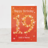 19誕生日 – 数字19の星 – 赤 – 年齢 カード (正面)