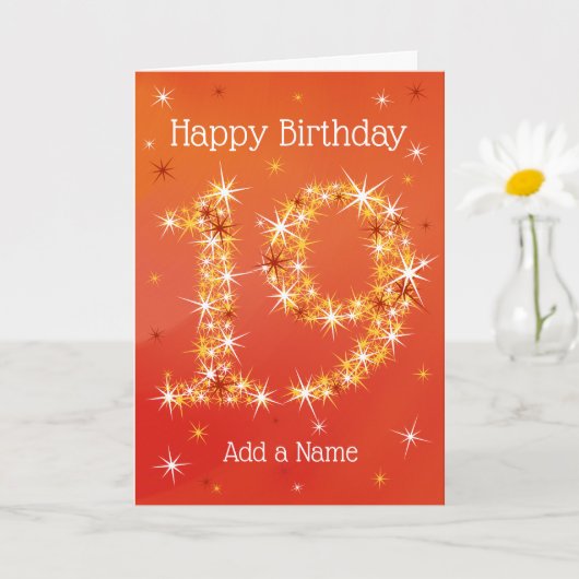 19誕生日 – 数字19の星 – 赤 – 年齢 カード (小さな植物)