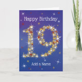 19誕生日 – 数字19の星 – 青 – 年齢19 カード (正面)