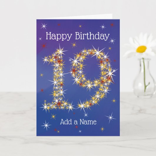 19誕生日 – 数字19の星 – 青 – 年齢19 カード (小さな植物)