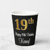 19誕生日 – 豪華エレガントなフェイク金ゴールドルック# 紙コップ (正面)