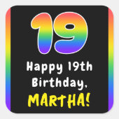 19誕生日: Rainbow Spectrum # 19,名前をカスタムする スクエアシール (正面)