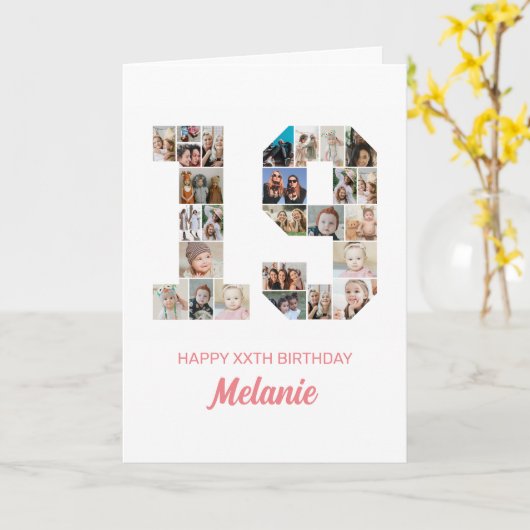 19誕生日Number 19写真集パーソナライズされた カード (黄色い花)